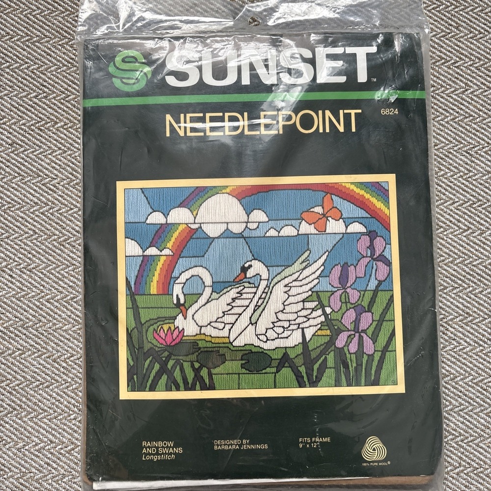 Sunset Needlepoint #6824 "Swans with Rainbow" 9x12